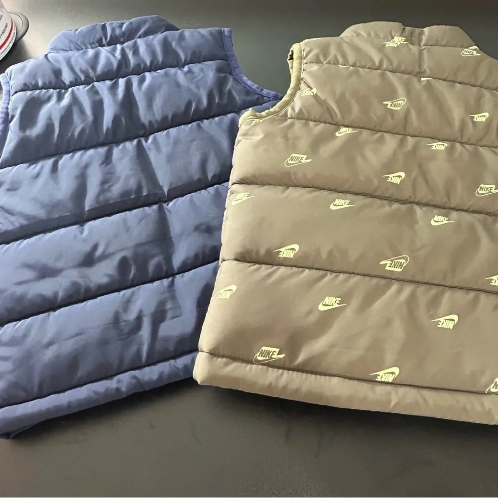 NIKE Lot of 2 Vests Boys Full Zip Navy & Olive Green With NIKE Graphic Sz 18 Mth